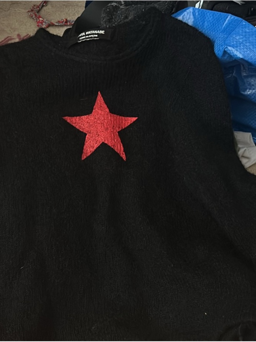 Junya Watanabe Black Sweater with Red Star Motif